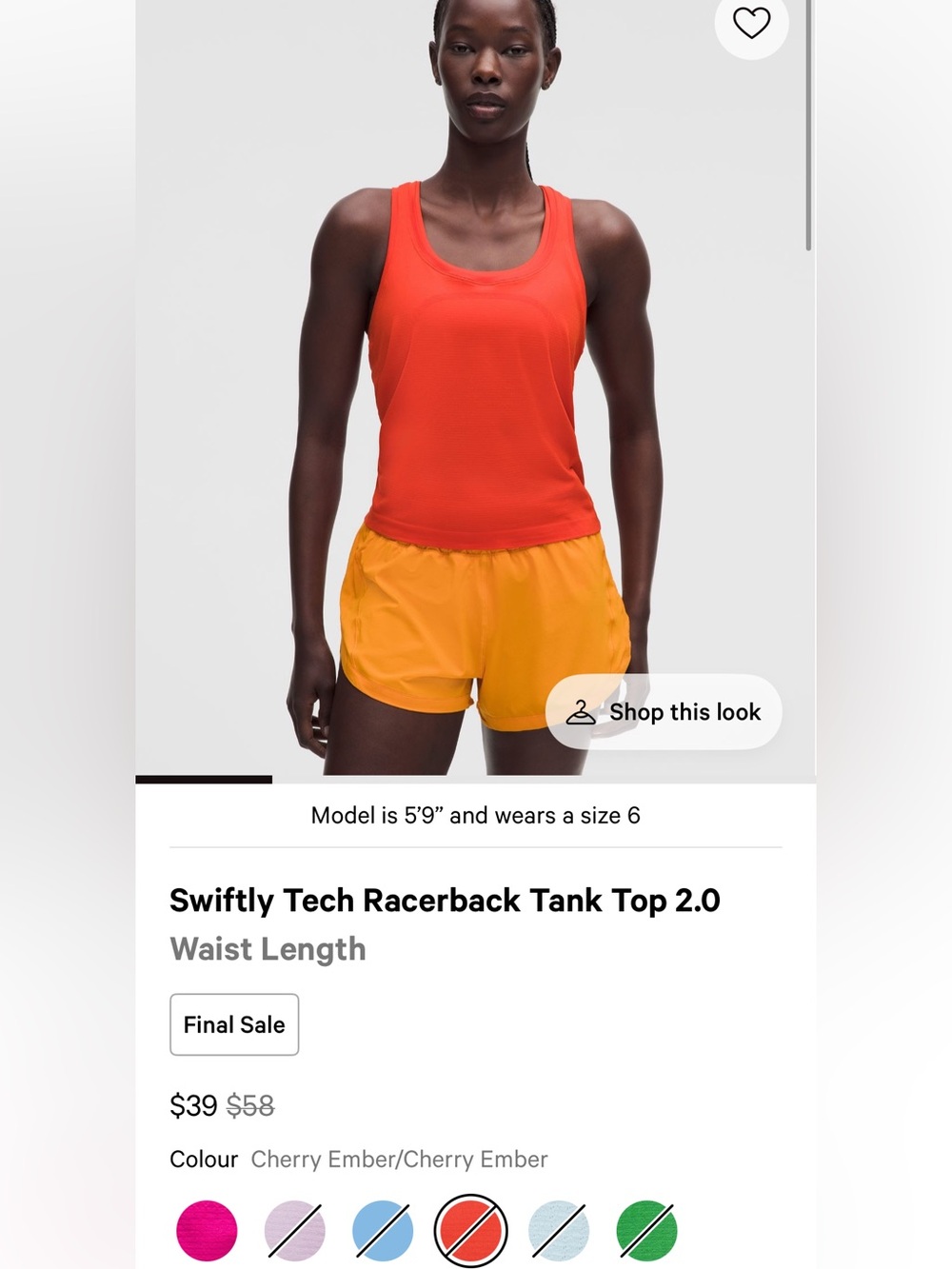 Lululemon Swiftly Tech Racerback Tank Top 2.0 *Race Length - Cherry Ember